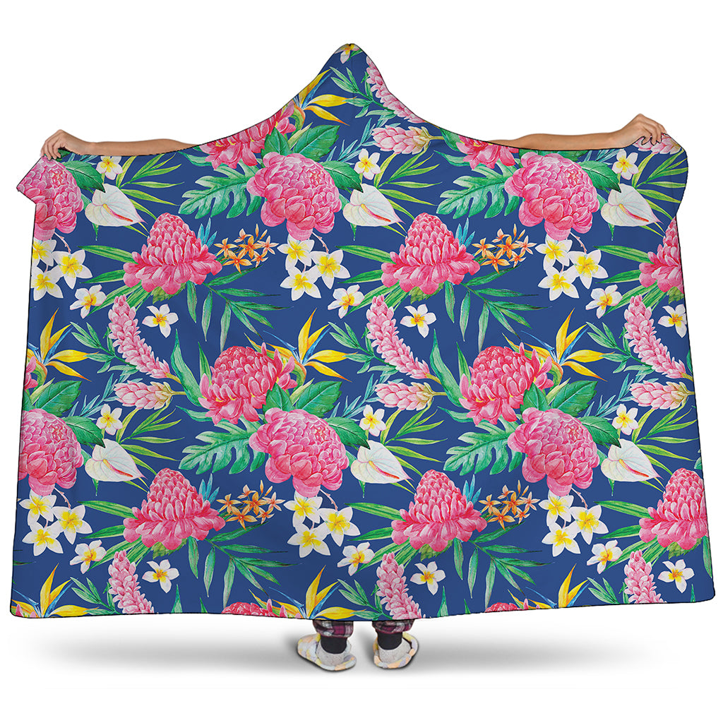 Watercolor Chrysanthemum Pattern Print Hooded Blanket