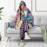 Watercolor Chrysanthemum Pattern Print Hooded Blanket