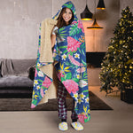 Watercolor Chrysanthemum Pattern Print Hooded Blanket