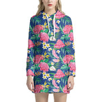 Watercolor Chrysanthemum Pattern Print Hoodie Dress