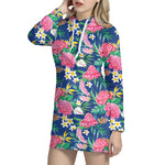 Watercolor Chrysanthemum Pattern Print Hoodie Dress