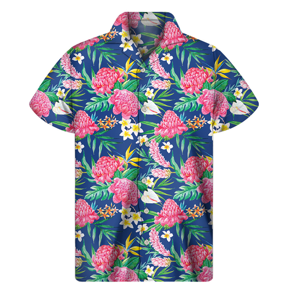 Watercolor Chrysanthemum Pattern Print Men's Short Sleeve Shirt