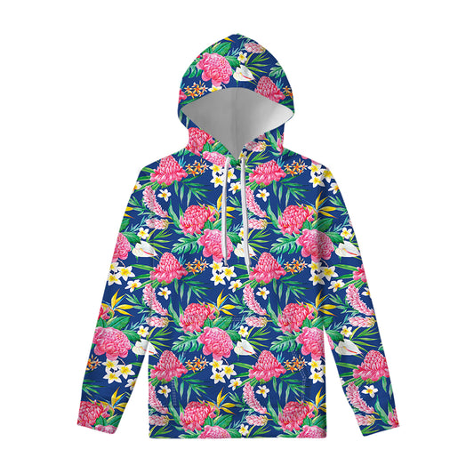 Watercolor Chrysanthemum Pattern Print Pullover Hoodie