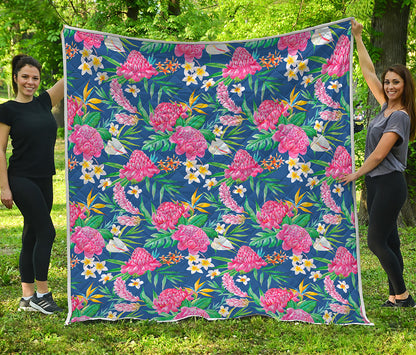 Watercolor Chrysanthemum Pattern Print Quilt