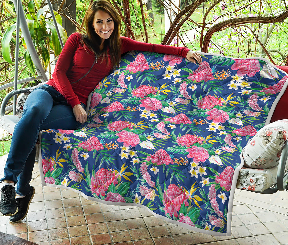 Watercolor Chrysanthemum Pattern Print Quilt