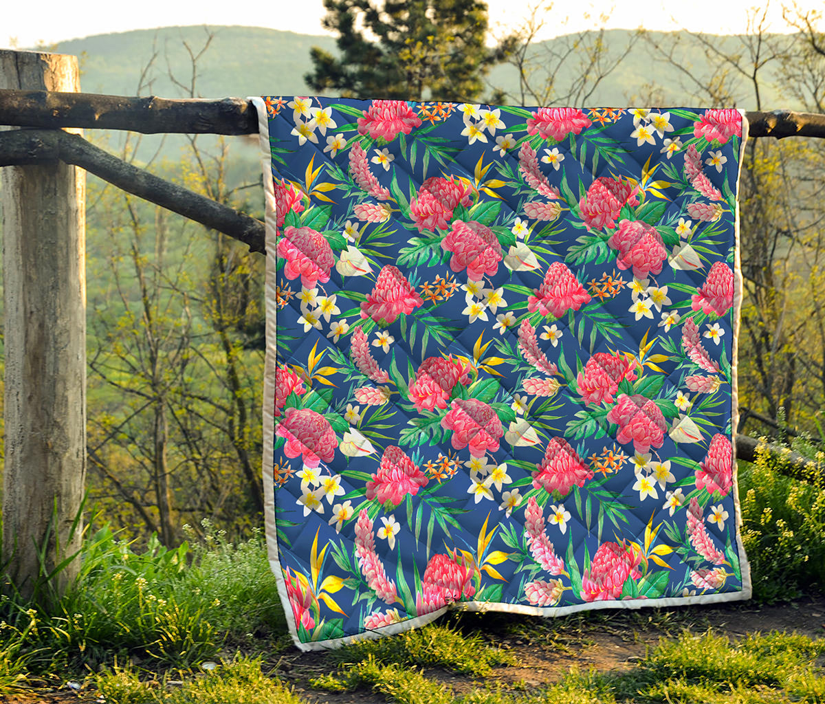 Watercolor Chrysanthemum Pattern Print Quilt