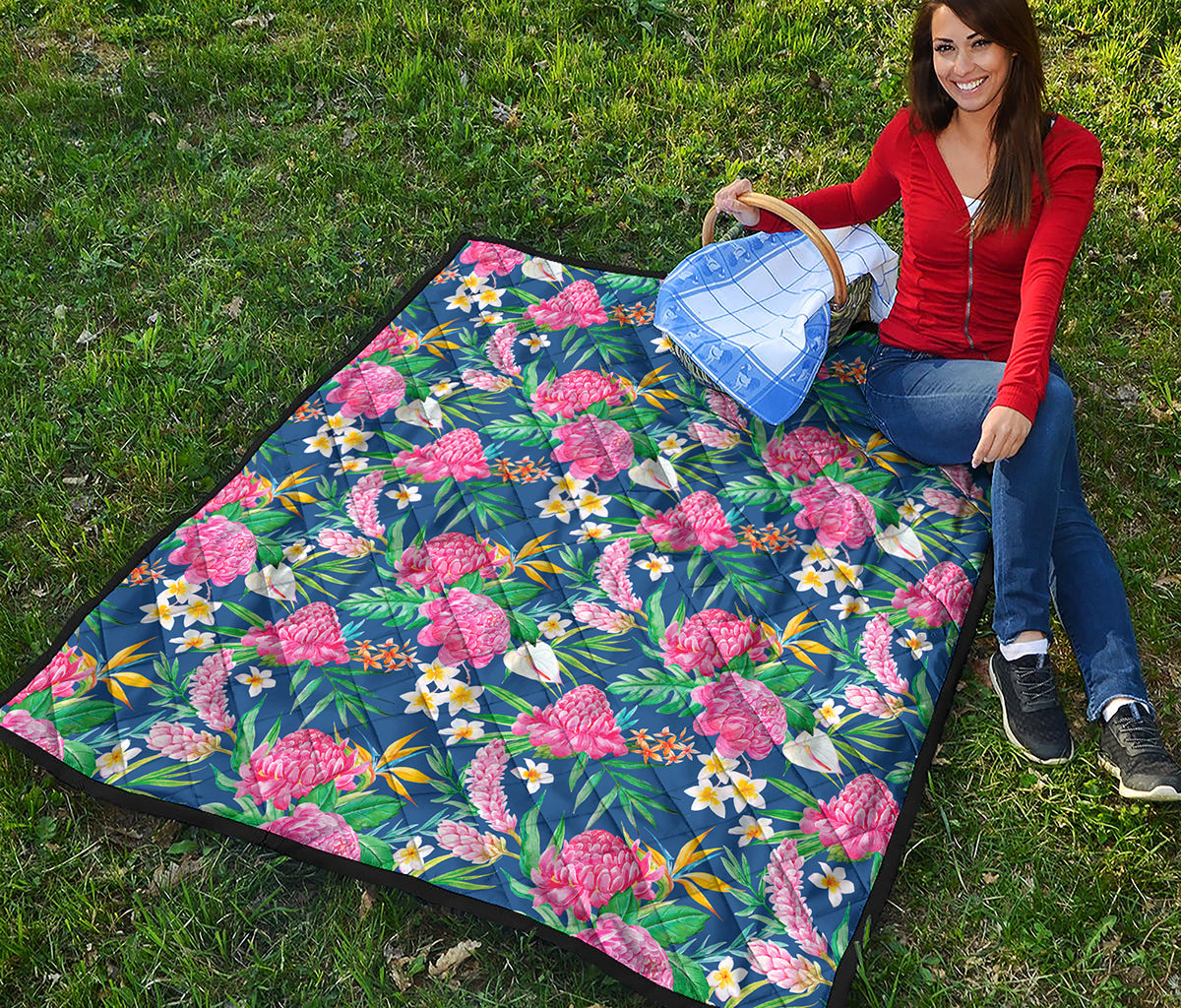 Watercolor Chrysanthemum Pattern Print Quilt