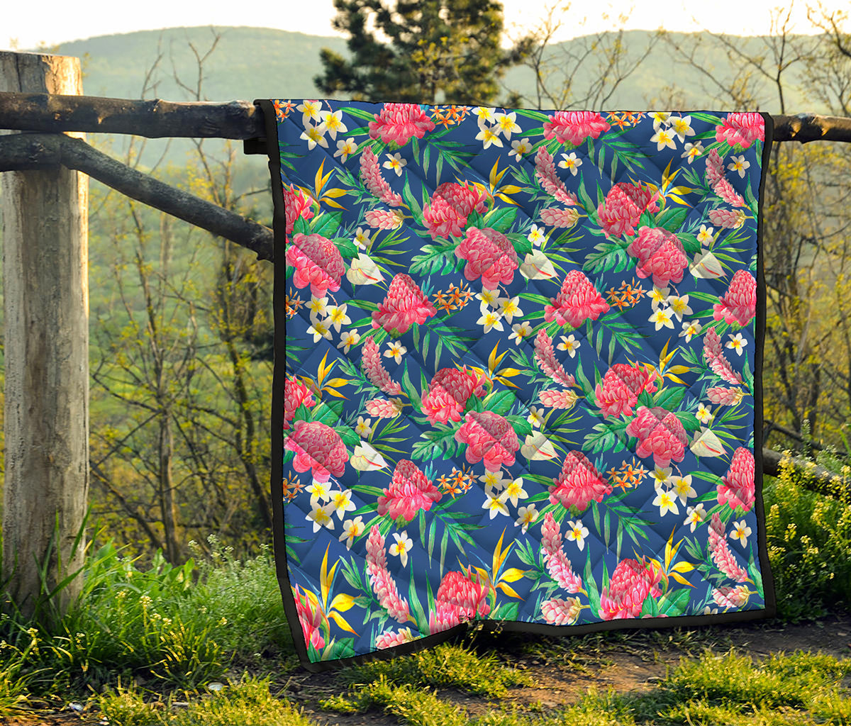 Watercolor Chrysanthemum Pattern Print Quilt