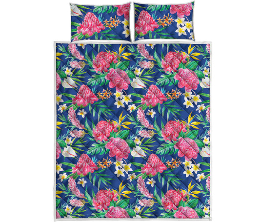 Watercolor Chrysanthemum Pattern Print Quilt Bed Set