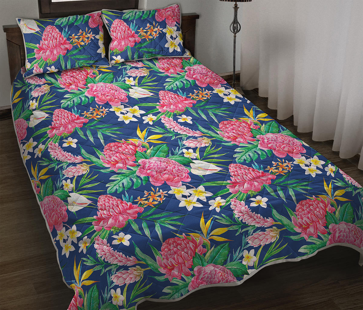Watercolor Chrysanthemum Pattern Print Quilt Bed Set