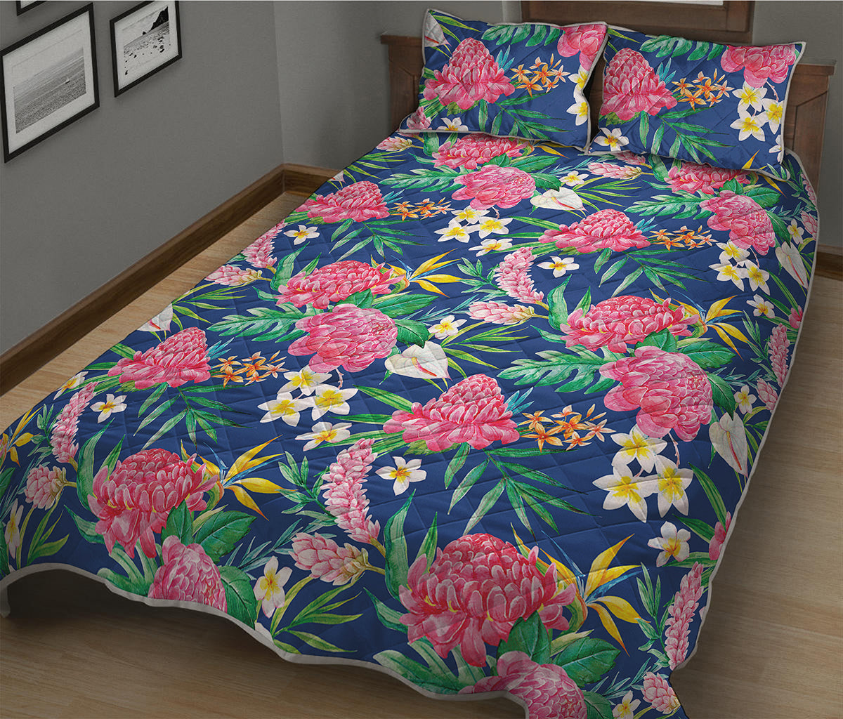 Watercolor Chrysanthemum Pattern Print Quilt Bed Set