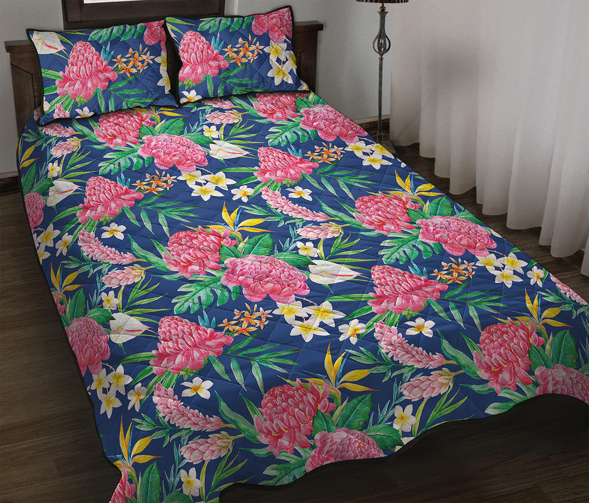 Watercolor Chrysanthemum Pattern Print Quilt Bed Set