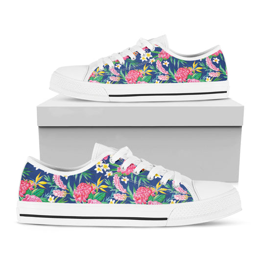 Watercolor Chrysanthemum Pattern Print White Low Top Shoes