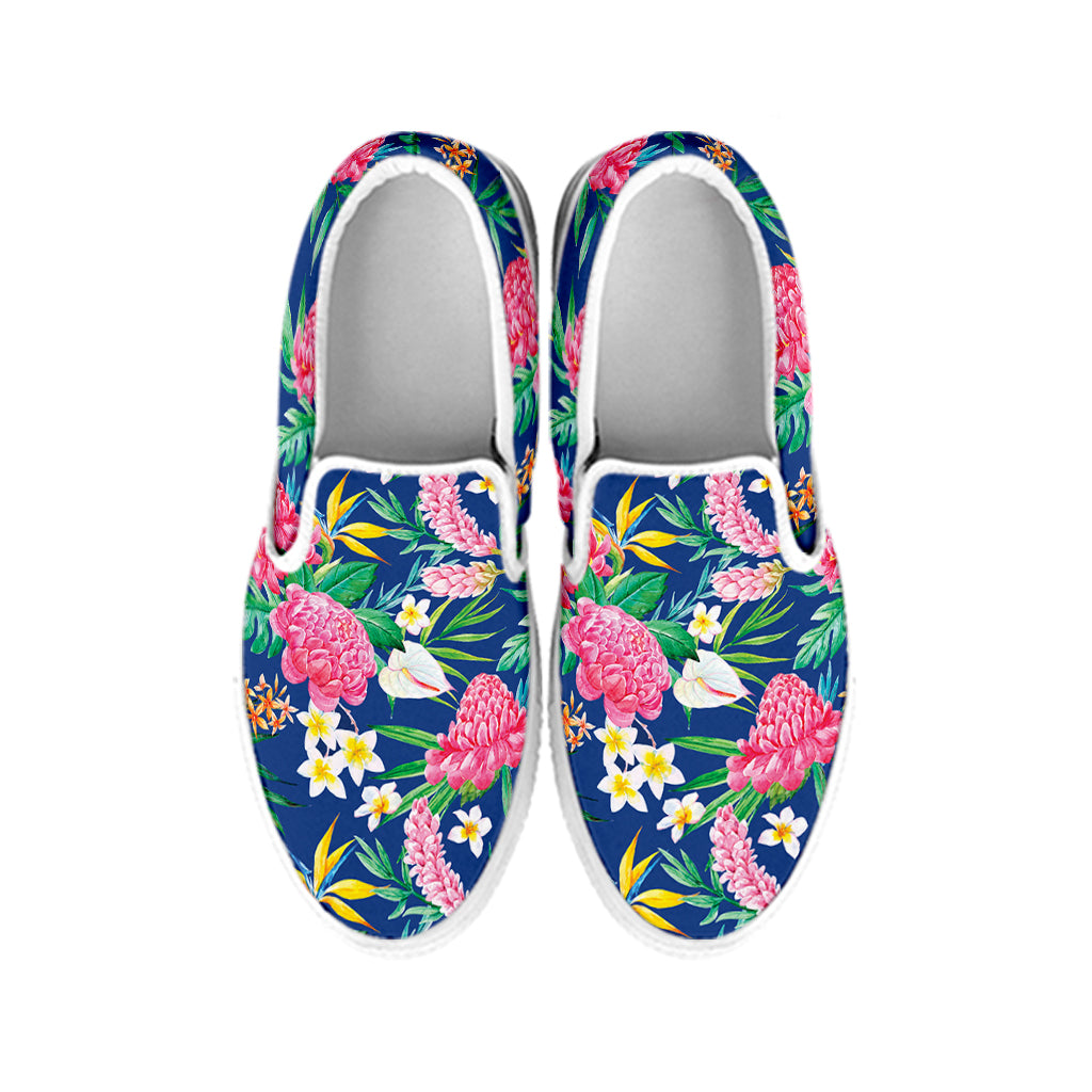 Watercolor Chrysanthemum Pattern Print White Slip On Shoes