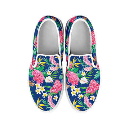 Watercolor Chrysanthemum Pattern Print White Slip On Shoes