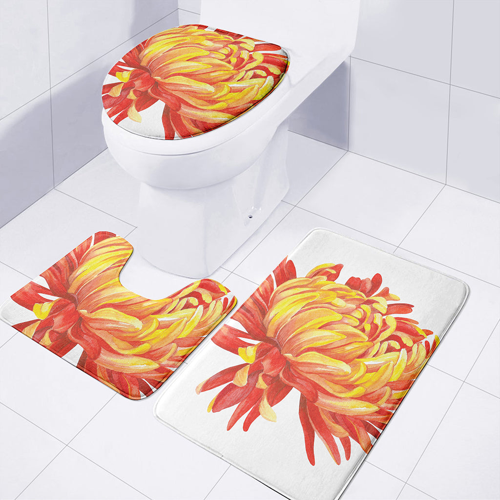 Watercolor Chrysanthemum Print 3 Piece Bath Mat Set