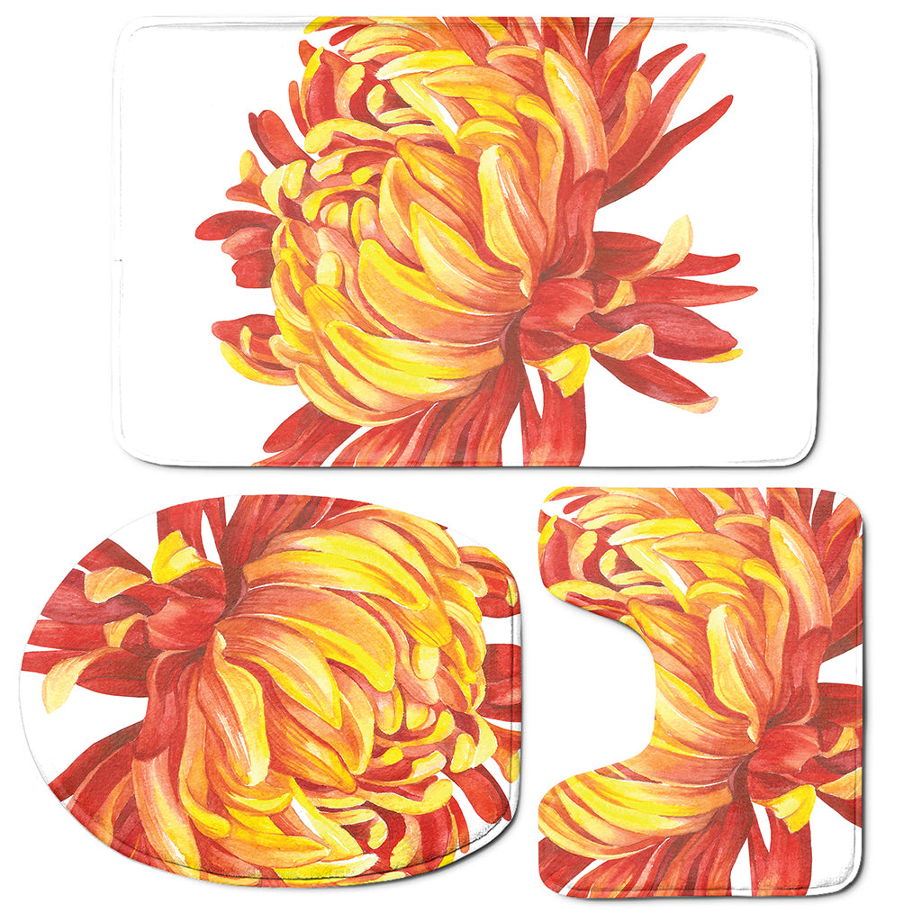 Watercolor Chrysanthemum Print 3 Piece Bath Mat Set
