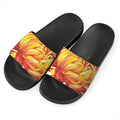 Watercolor Chrysanthemum Print Black Slide Sandals