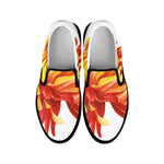 Watercolor Chrysanthemum Print Black Slip On Shoes