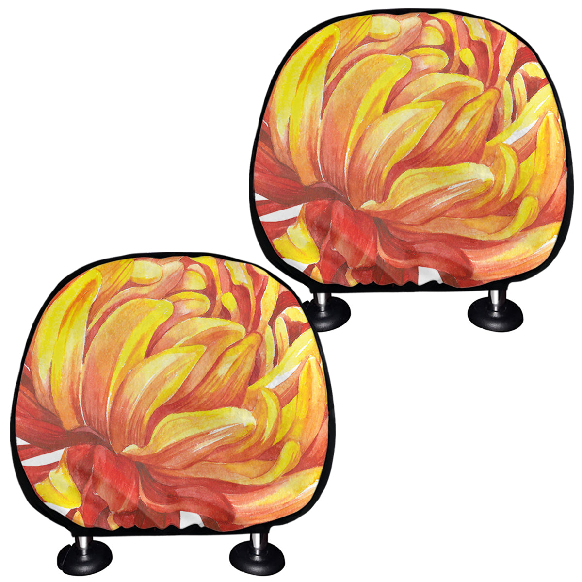 Watercolor Chrysanthemum Print Car Headrest Covers