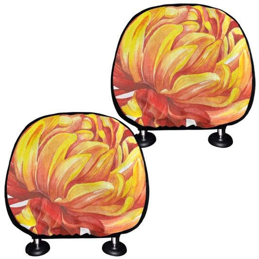 Watercolor Chrysanthemum Print Car Headrest Covers