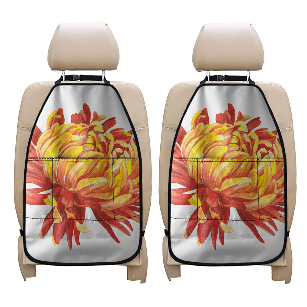 Watercolor Chrysanthemum Print Car Seat Organizers