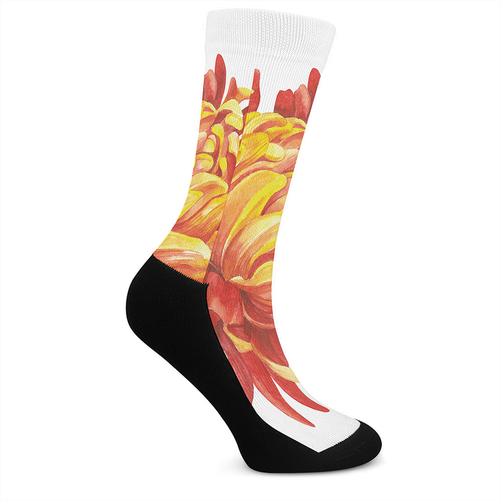 Watercolor Chrysanthemum Print Crew Socks