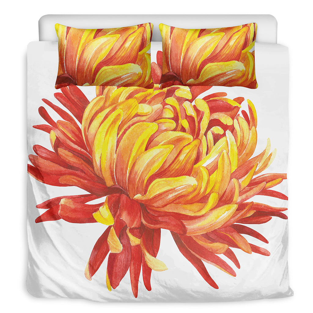Watercolor Chrysanthemum Print Duvet Cover Bedding Set