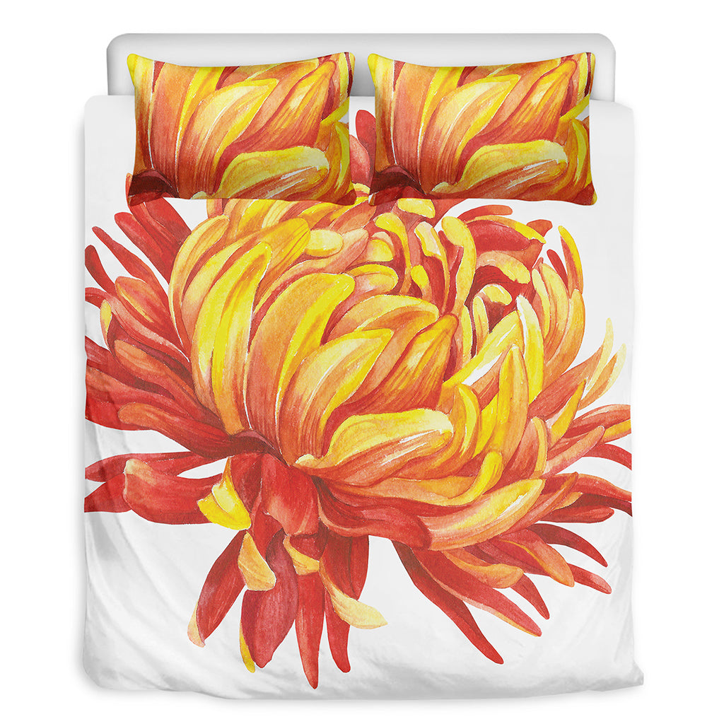 Watercolor Chrysanthemum Print Duvet Cover Bedding Set