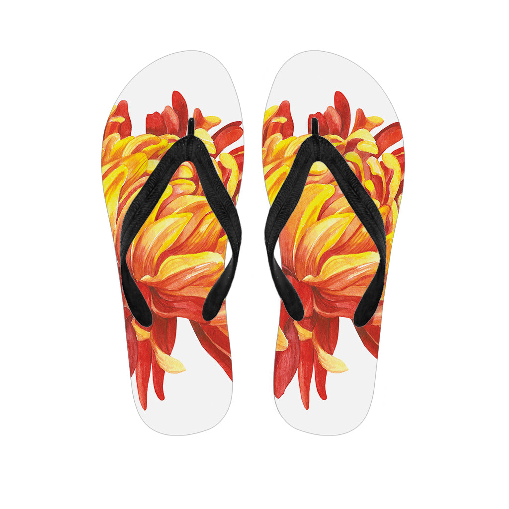Watercolor Chrysanthemum Print Flip Flops