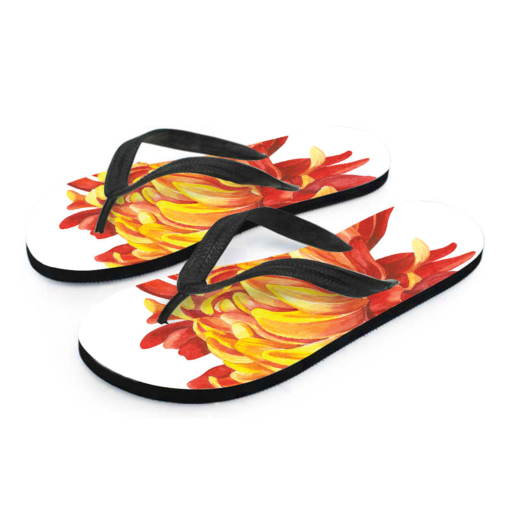 Watercolor Chrysanthemum Print Flip Flops