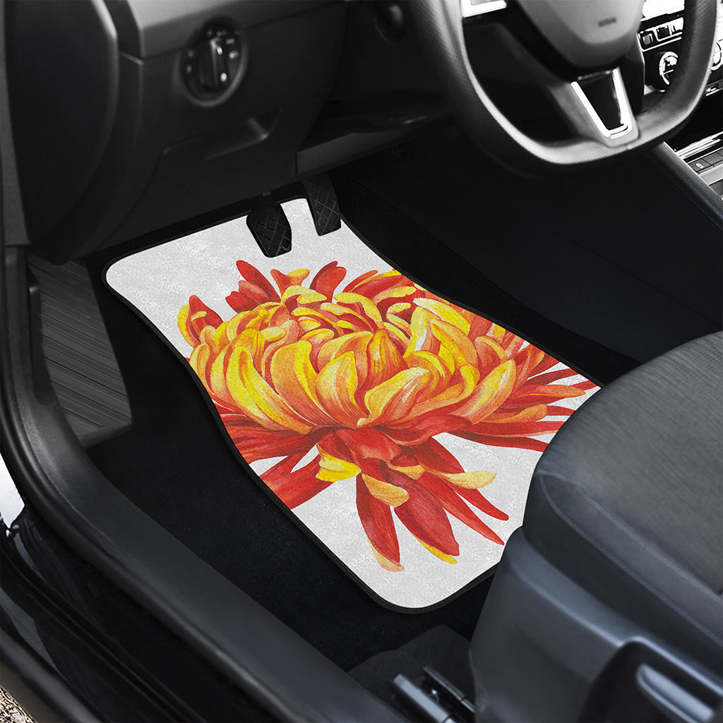 Watercolor Chrysanthemum Print Front and Back Car Floor Mats