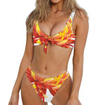Watercolor Chrysanthemum Print Front Bow Tie Bikini