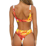 Watercolor Chrysanthemum Print Front Bow Tie Bikini