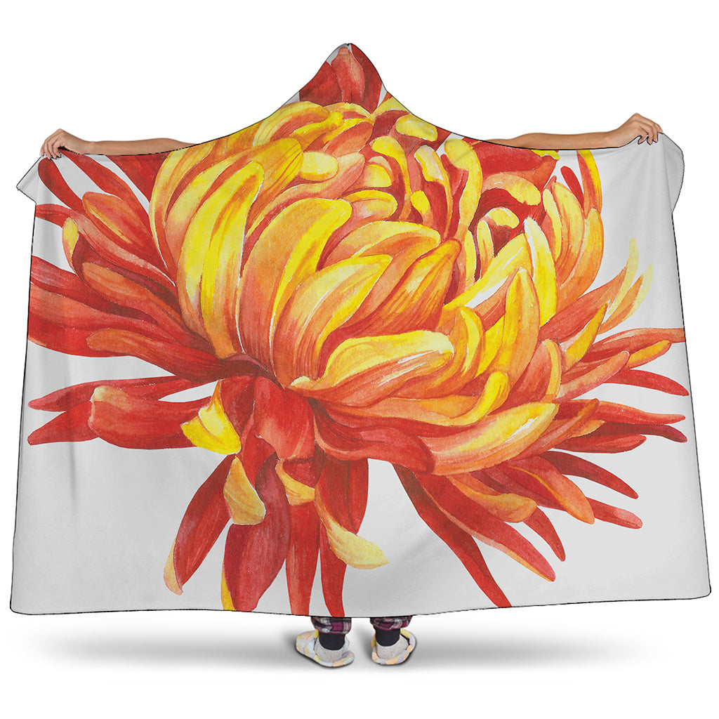 Watercolor Chrysanthemum Print Hooded Blanket