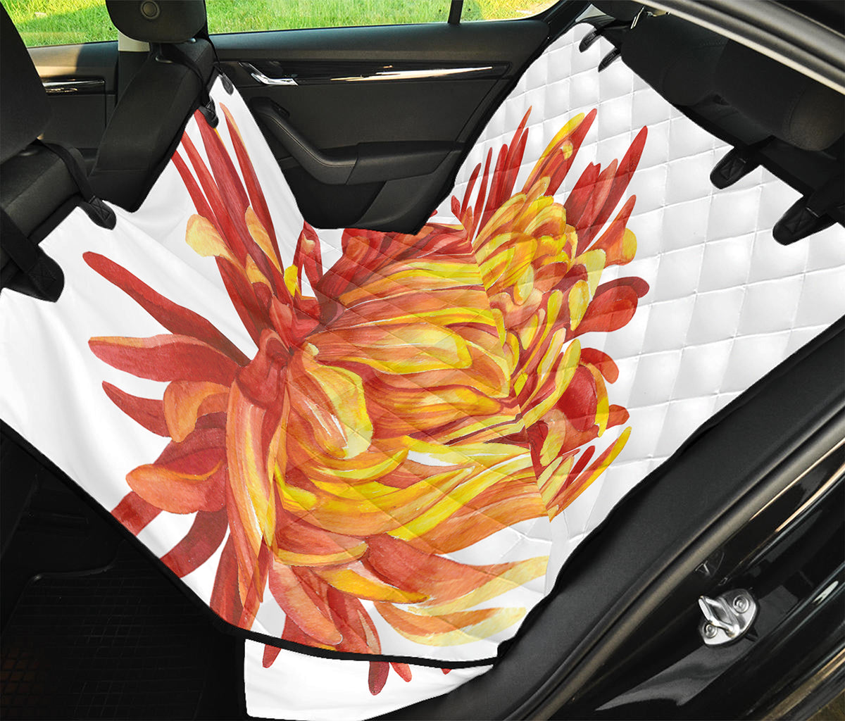 Watercolor Chrysanthemum Print Pet Car Back Seat Cover