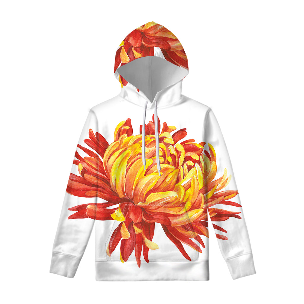 Watercolor Chrysanthemum Print Pullover Hoodie
