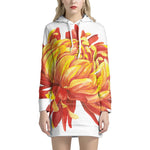 Watercolor Chrysanthemum Print Pullover Hoodie Dress