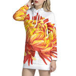 Watercolor Chrysanthemum Print Pullover Hoodie Dress