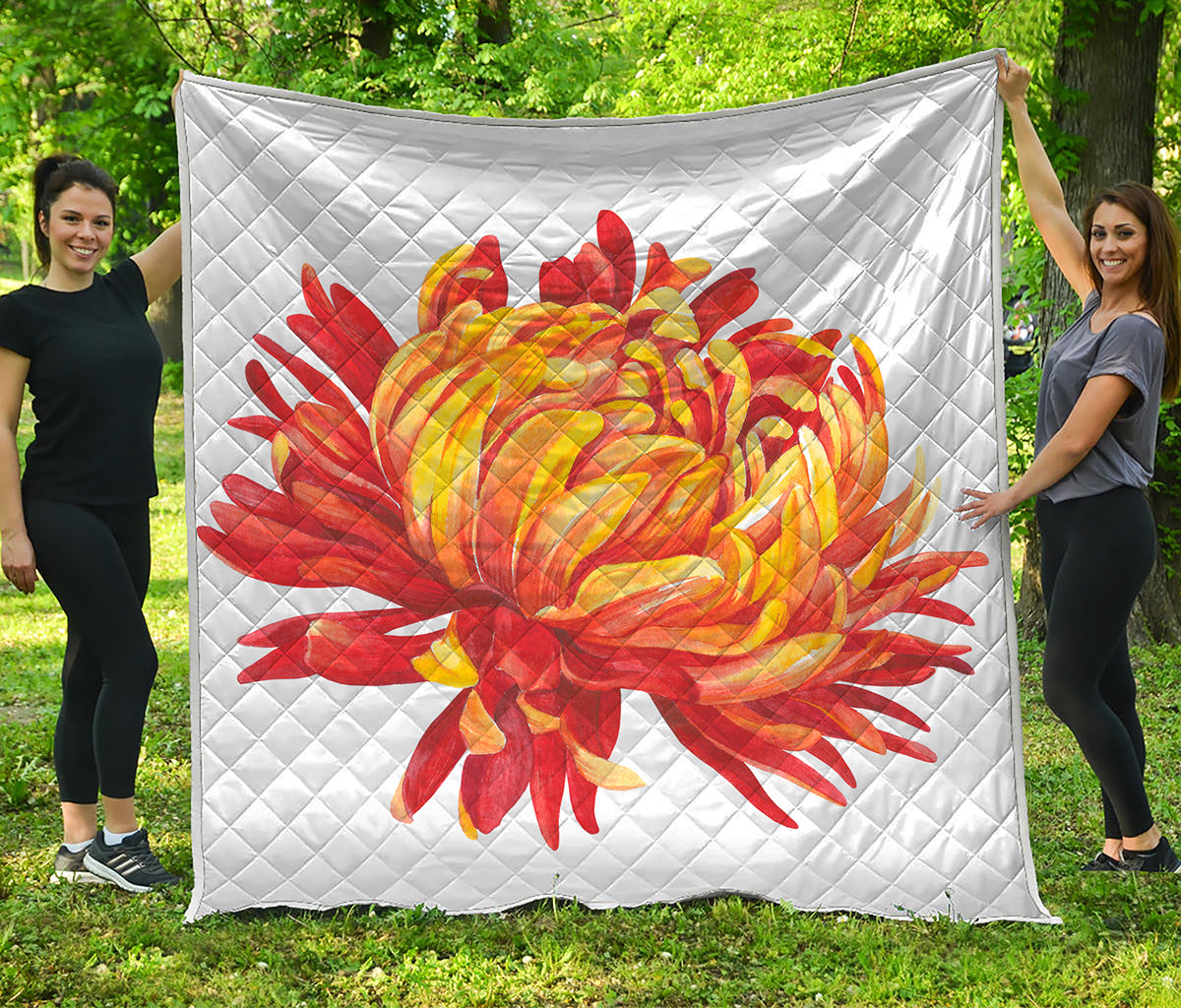 Watercolor Chrysanthemum Print Quilt
