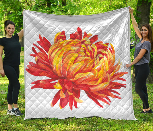 Watercolor Chrysanthemum Print Quilt