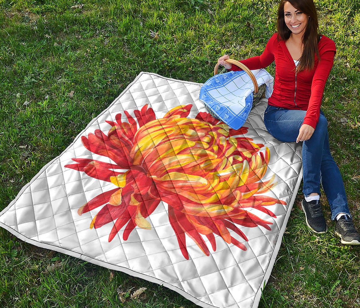 Watercolor Chrysanthemum Print Quilt