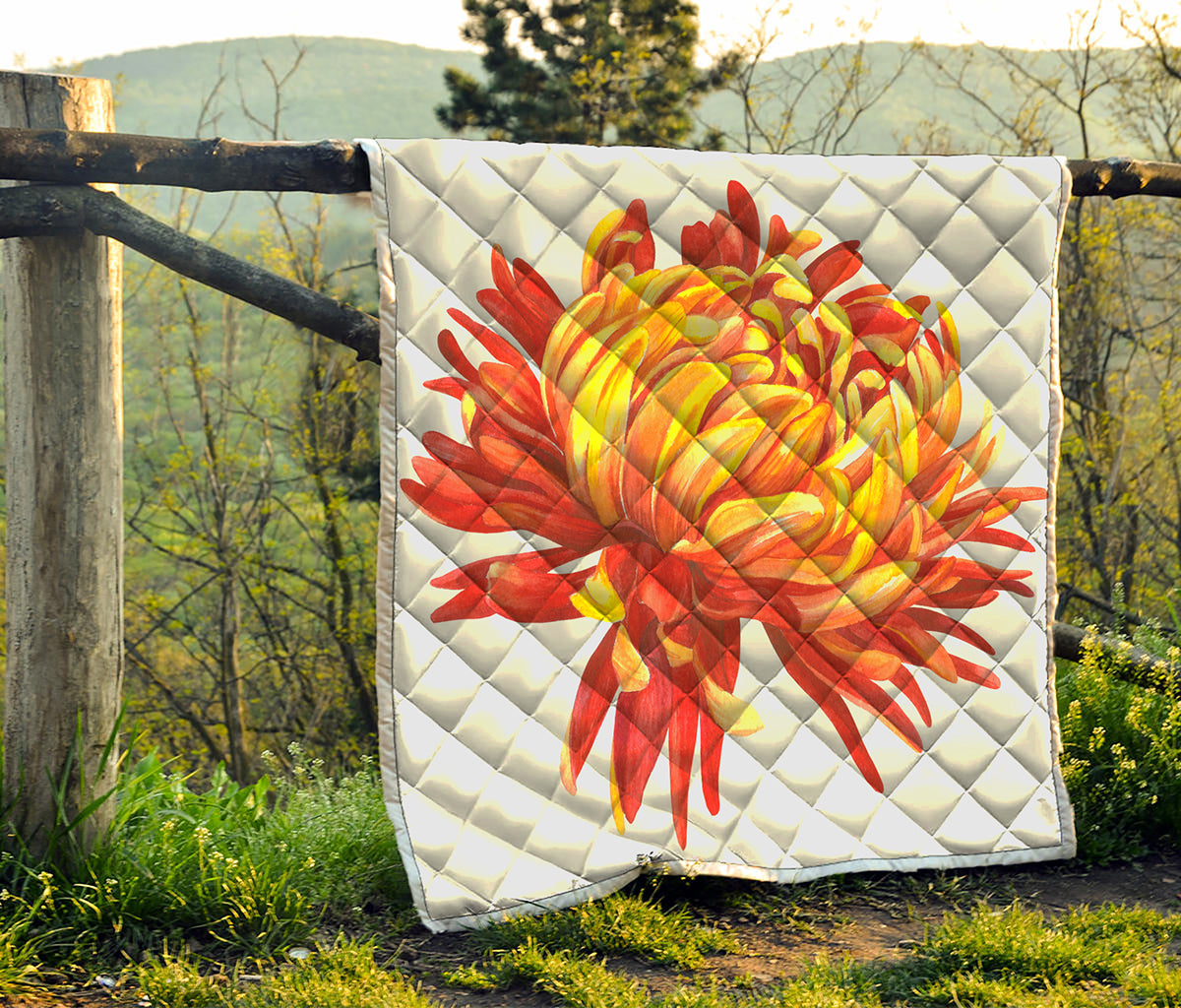 Watercolor Chrysanthemum Print Quilt