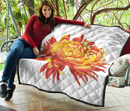 Watercolor Chrysanthemum Print Quilt