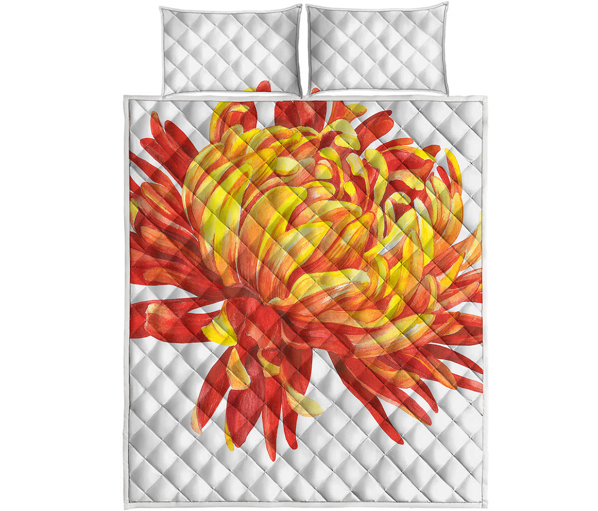 Watercolor Chrysanthemum Print Quilt Bed Set