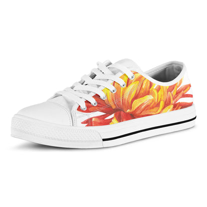 Watercolor Chrysanthemum Print White Low Top Shoes