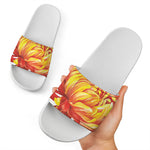 Watercolor Chrysanthemum Print White Slide Sandals