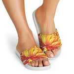 Watercolor Chrysanthemum Print White Slide Sandals