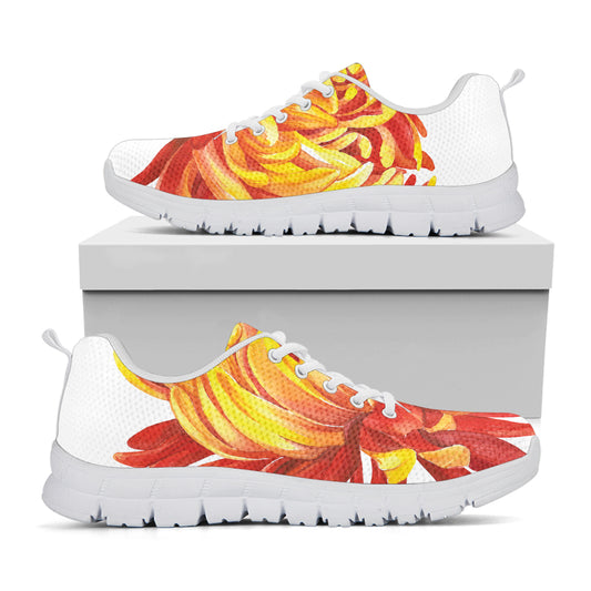 Watercolor Chrysanthemum Print White Sneakers