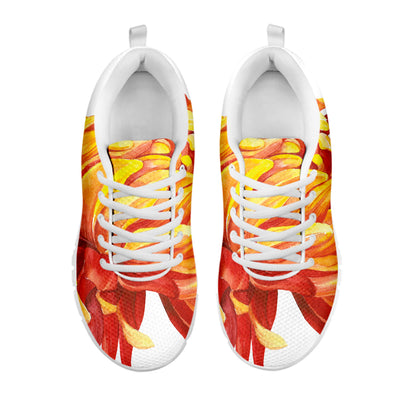 Watercolor Chrysanthemum Print White Sneakers
